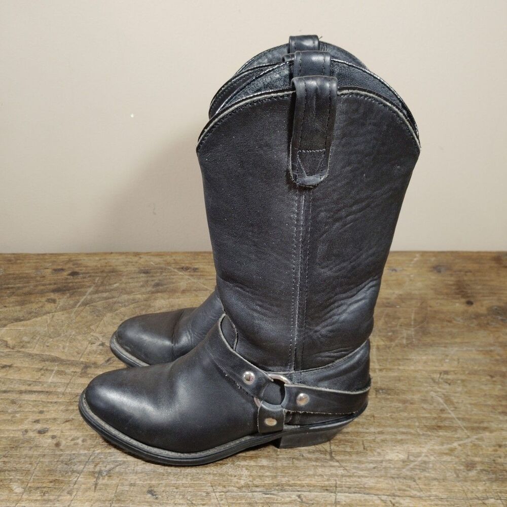 Double H Boots Womens Sz 8 Black Leather Western Rider Harness Cowgirl Moto